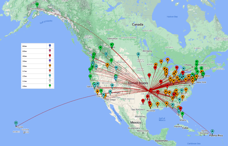 Stations worked map by band